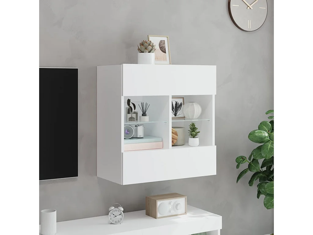 Mueble de TV de pared con luces LED blanco 58,5x30x60,5 cm