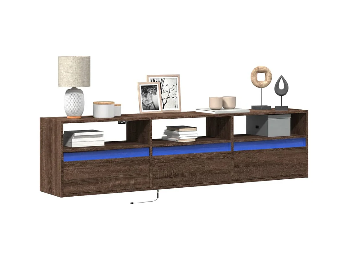 TV-Wandschrank mit LED Braun Eichen-Optik 180x31x45 cm