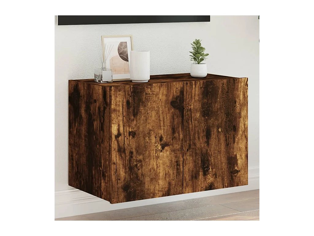 Mobile TV a Parete con Luci LED Rovere Fumo 60x35x41 cm