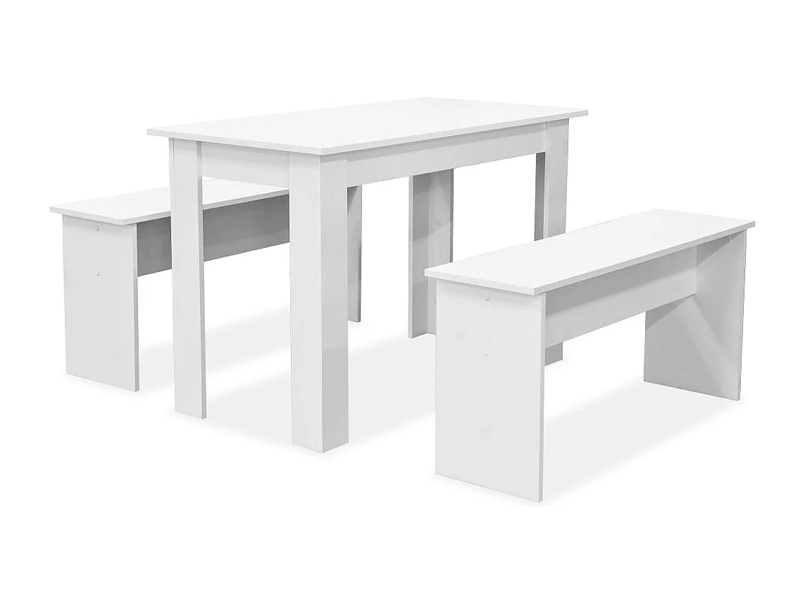 Mesa e bancos para sala de jantar 3 unidades Madeira trabalhada Branco