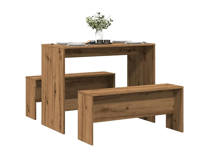 Juego de mesa y banco de comedor de madera de ingeniería de 3 piezas