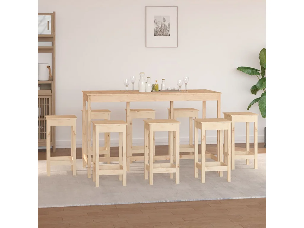 Ensemble de bar 9 pcs Bois de pin massif