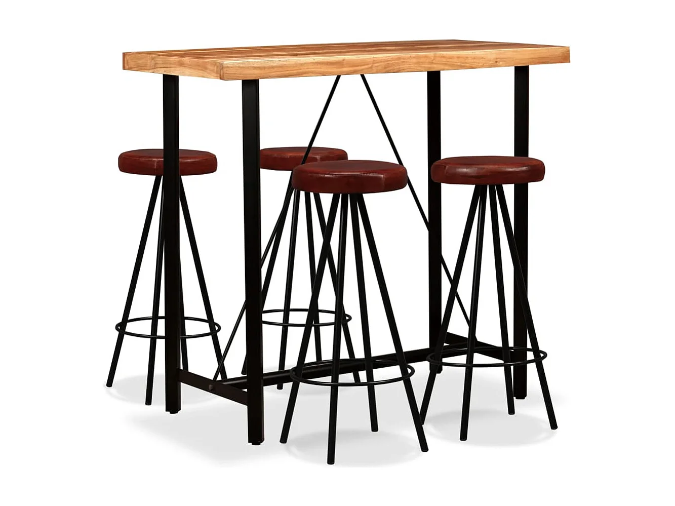 Conjunto de barras com 5 peças Madeira de acácia maciça e couro genuíno