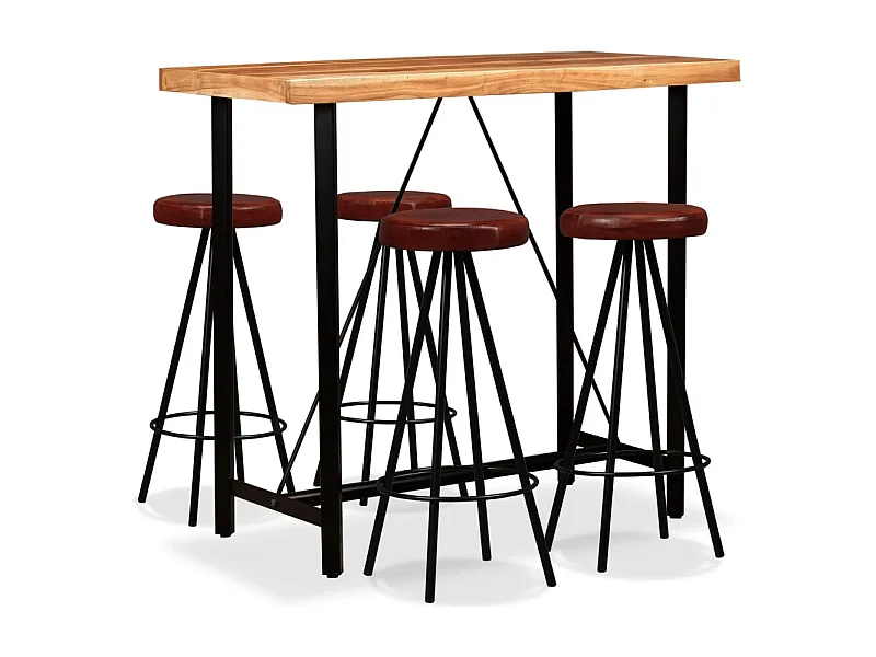 Conjunto de barras com 5 peças Madeira de acácia maciça e couro genuíno