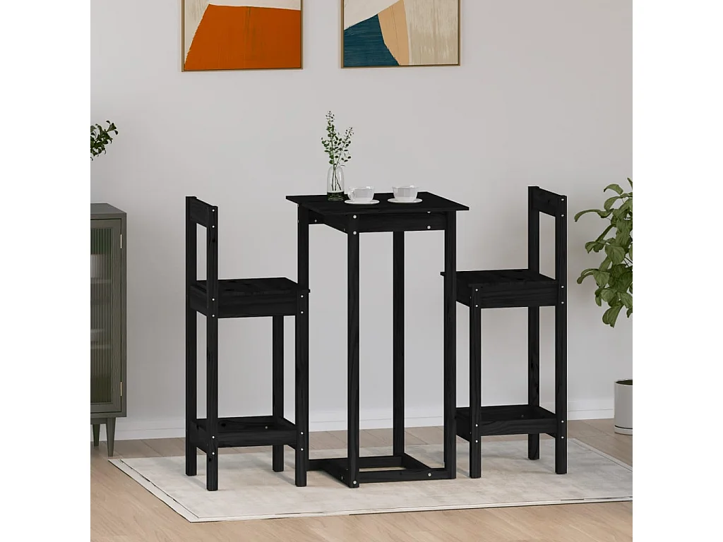 3-teiliges Bar-Set, schwarz, massives Kiefernholz