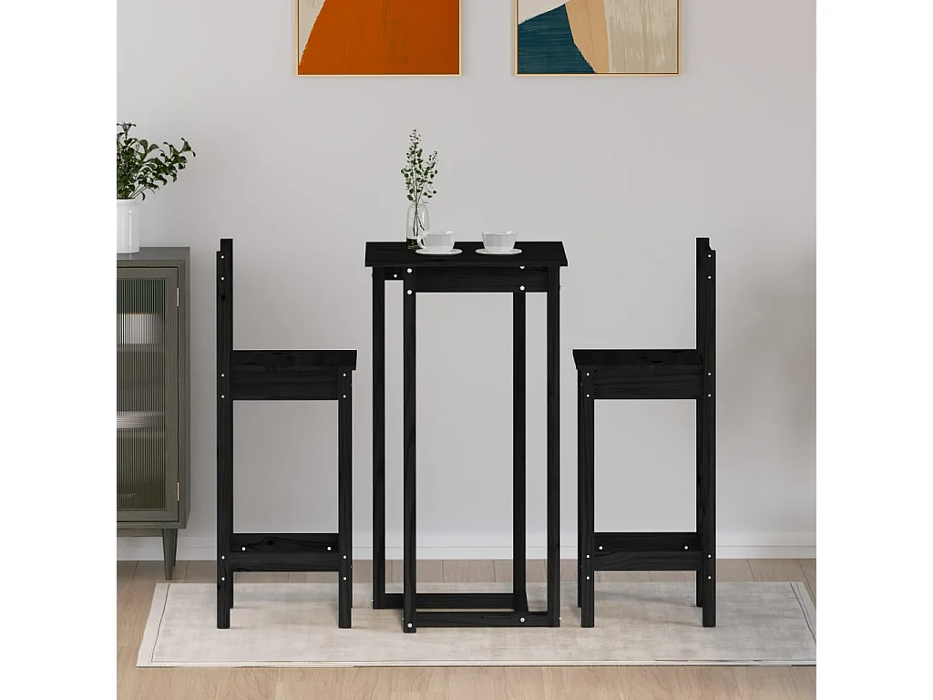 3-teiliges Bar-Set, schwarz, massives Kiefernholz
