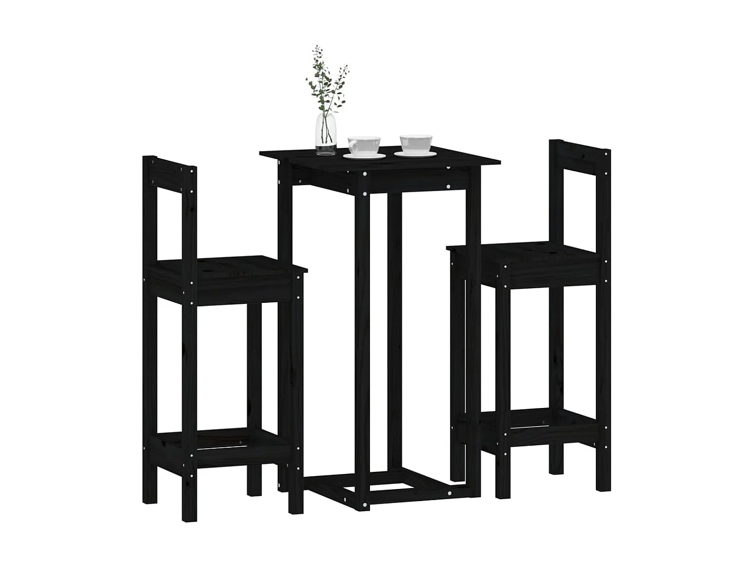 3-teiliges Bar-Set, schwarz, massives Kiefernholz