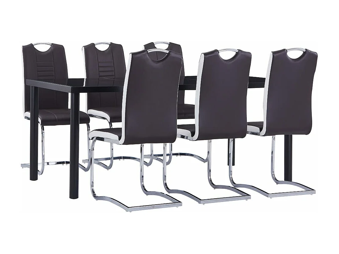 Conjunto de sala de jantar de 7 peças em couro sintético marrom