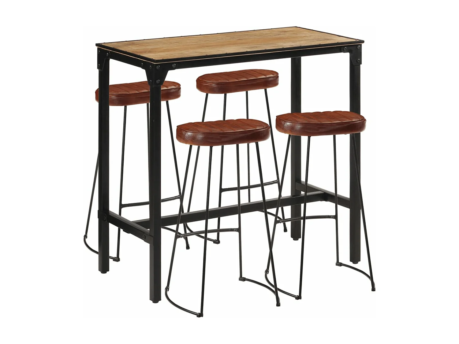 Set da bar 5 pezzi in legno massello di mango grezzo e metallo