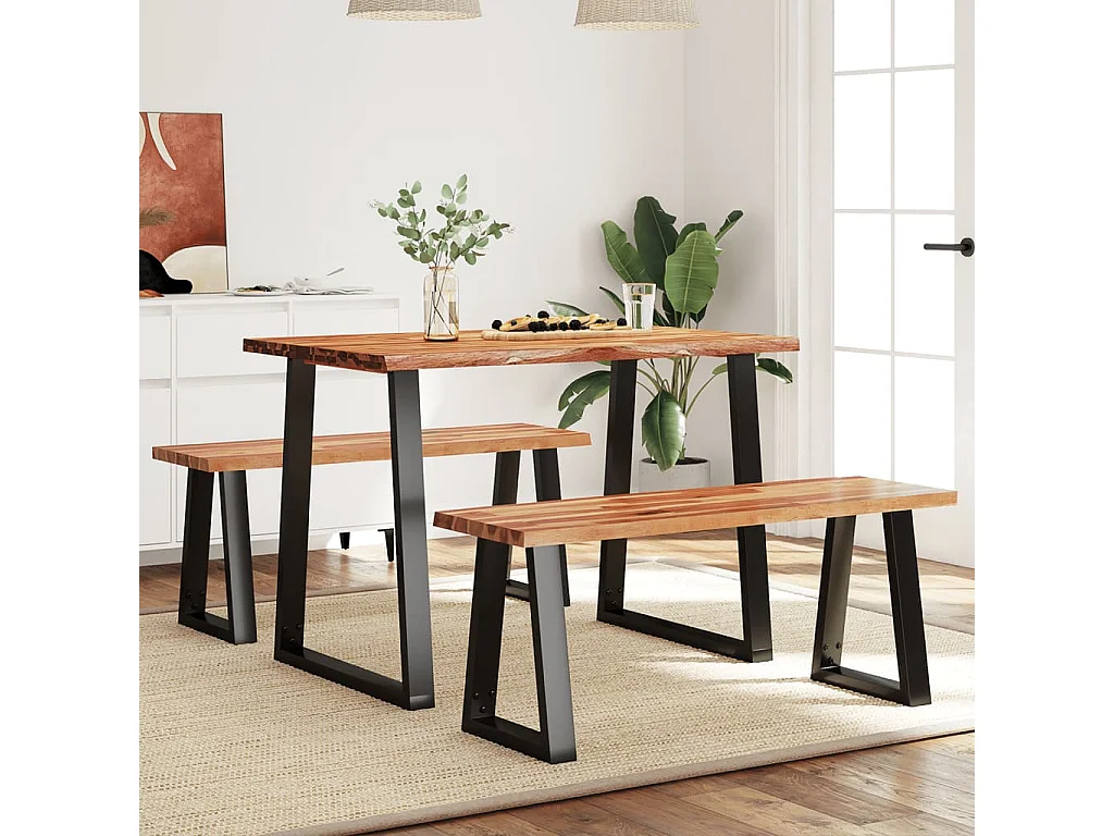 Set da pranzo 3 pezzi con legno massello di acacia a bordo vivo