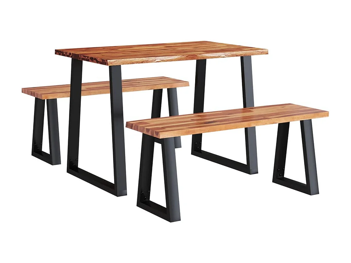 Set da pranzo 3 pezzi con legno massello di acacia a bordo vivo