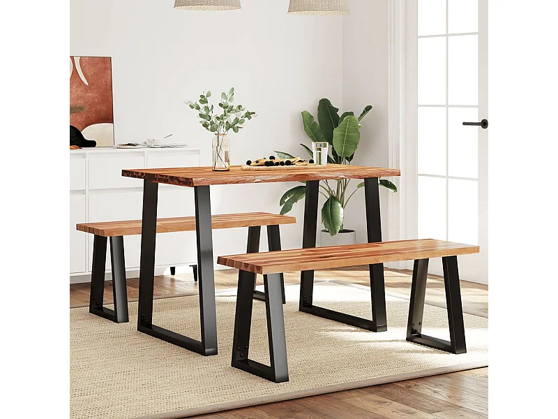 Set da pranzo 3 pezzi con legno massello di acacia a bordo vivo