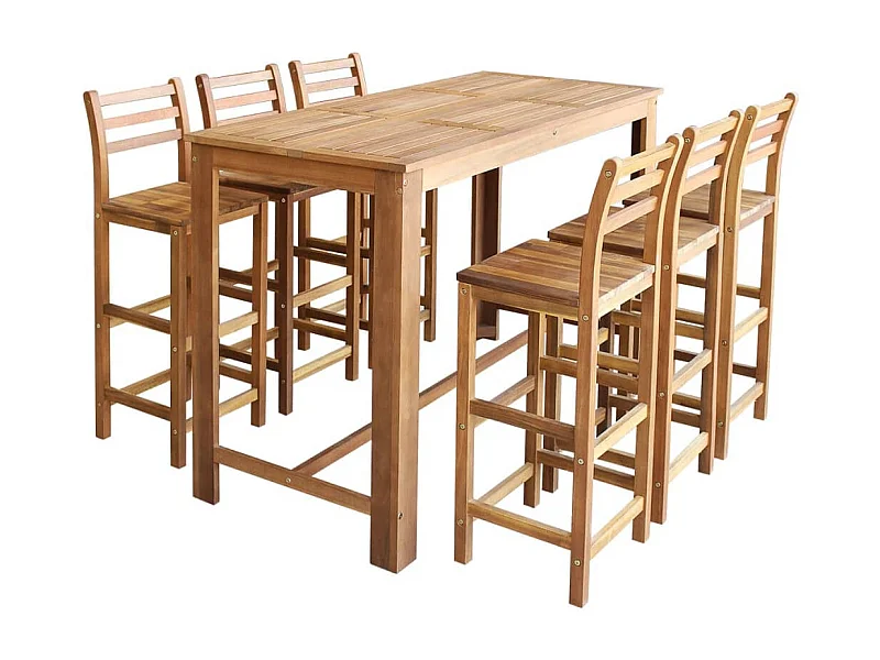 Tavolo e sedie da bar 7 pz. Legno massello di acacia