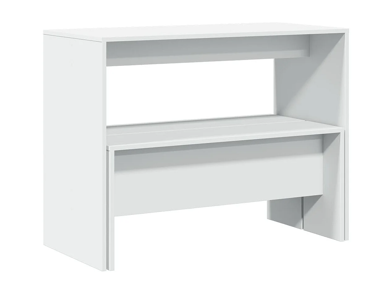 Set tavolo da pranzo e panca 3 pezzi in derivati del legno bianco