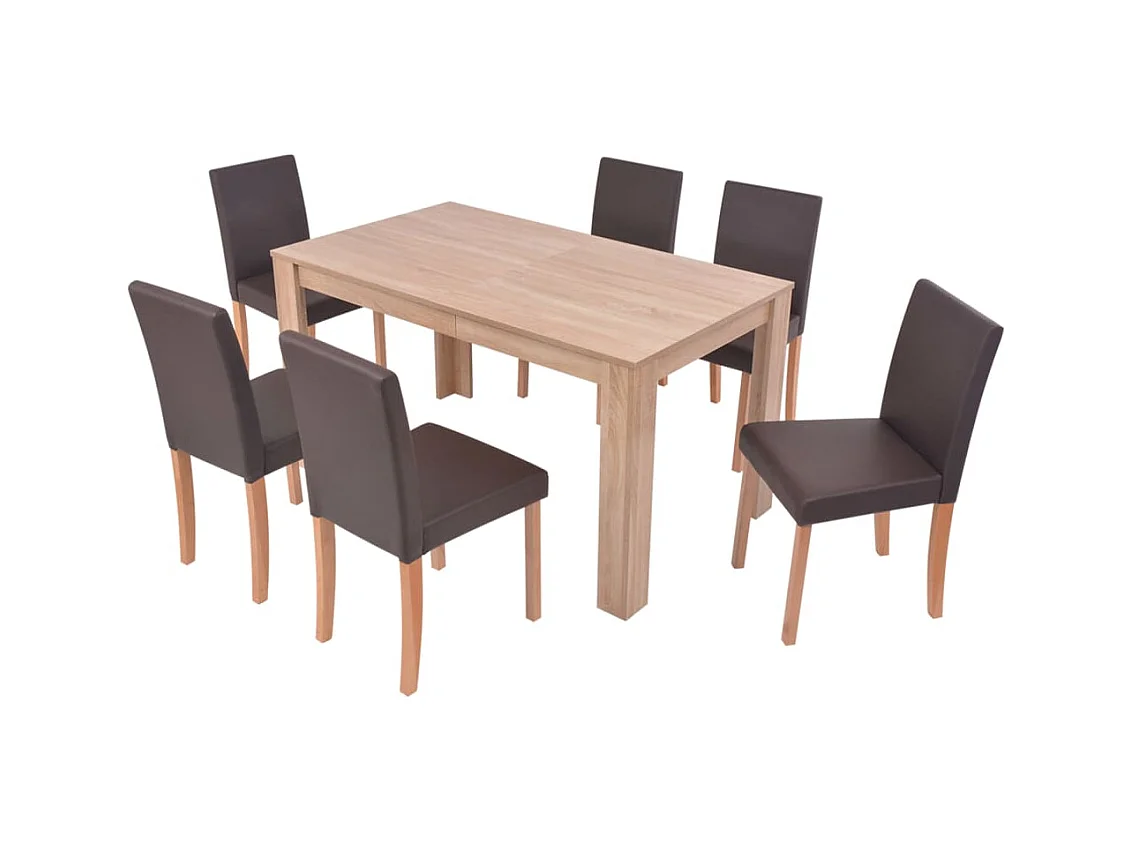Tafel en stoelen 7 stuks Kunstleer Eiken Bruin