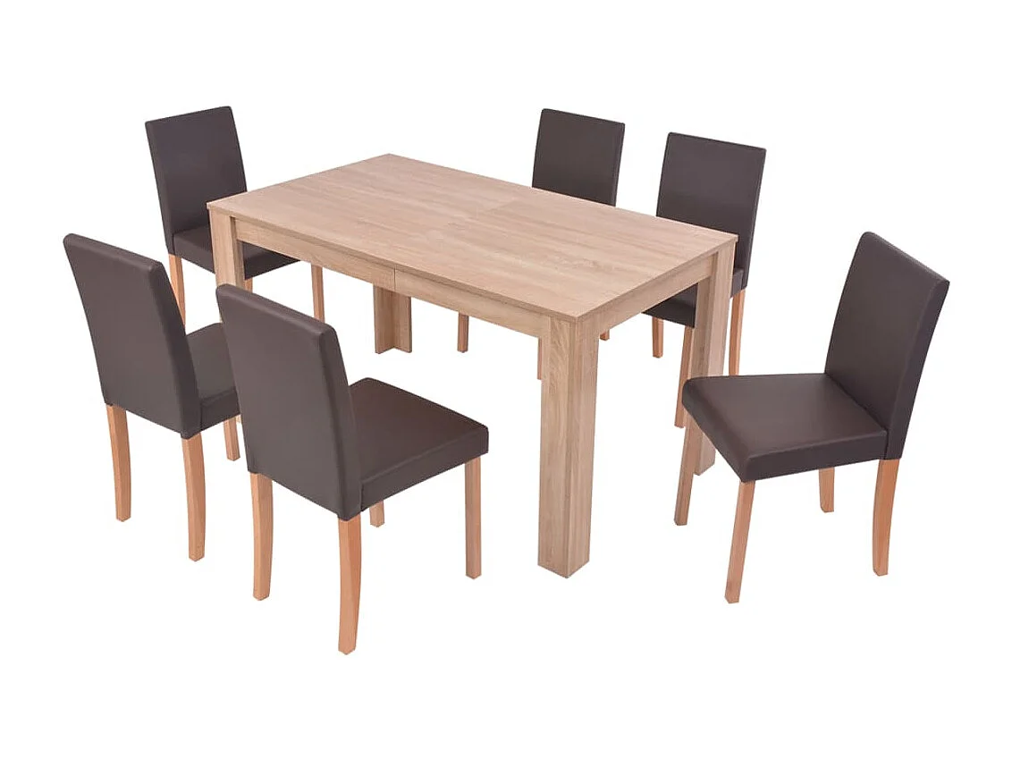 Tafel en stoelen 7 stuks Kunstleer Eiken Bruin