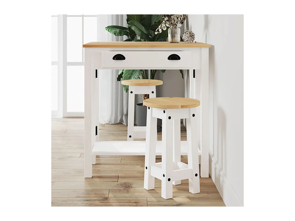 Tabourets de bar lot de 2 blanc bois massif de pin