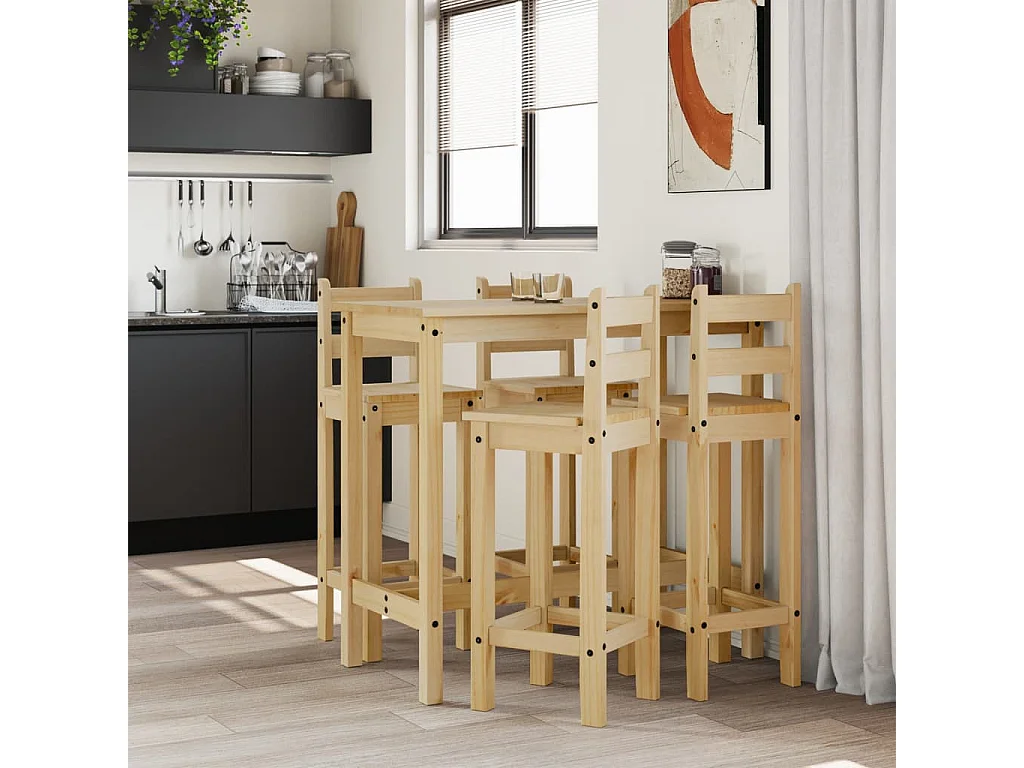 5-teiliges Bar-Set aus massivem Kiefernholz