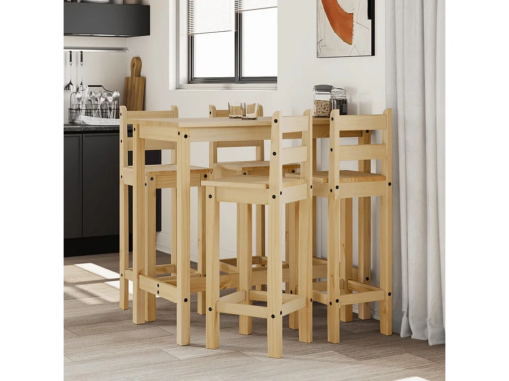 Ensemble de bar 5 pcs Bois de pin massif