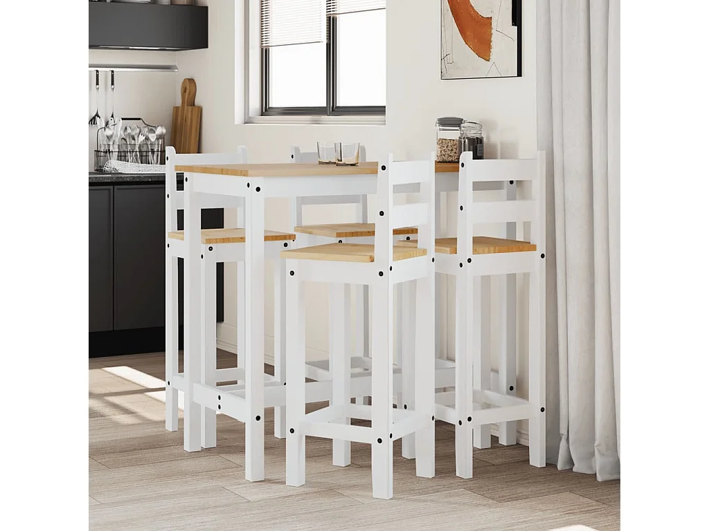 Ensemble de bar 5 pcs Blanc Bois de pin massif