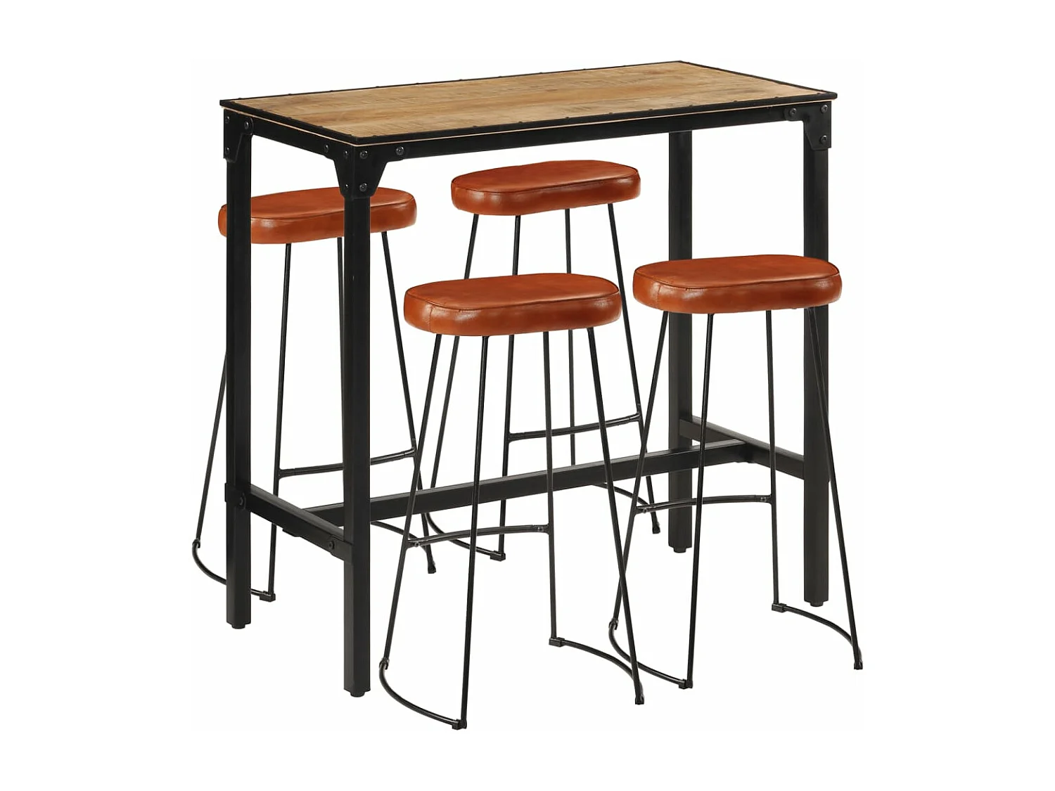 Ensemble de bar 5 pcs bois de manguier brut massif et métal