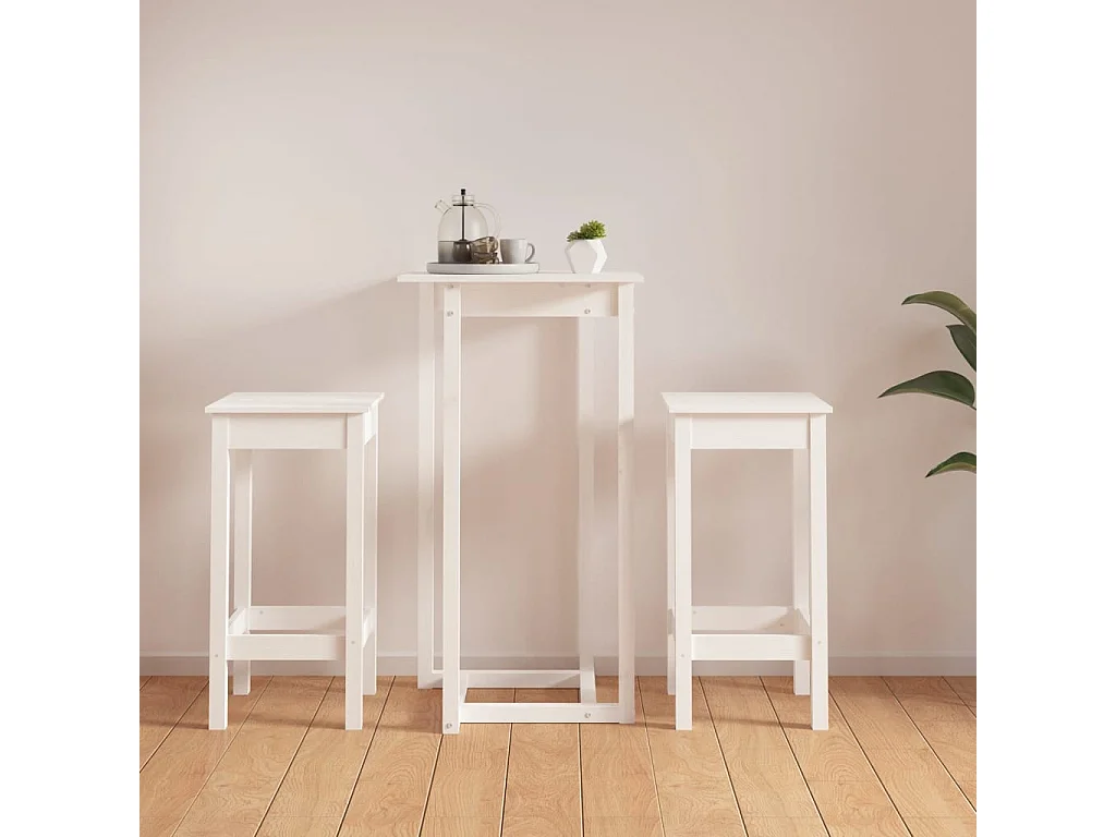 Juego de barra 3 piezas Blanco Madera de pino maciza