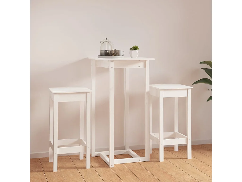 Juego de barra 3 piezas Blanco Madera de pino maciza