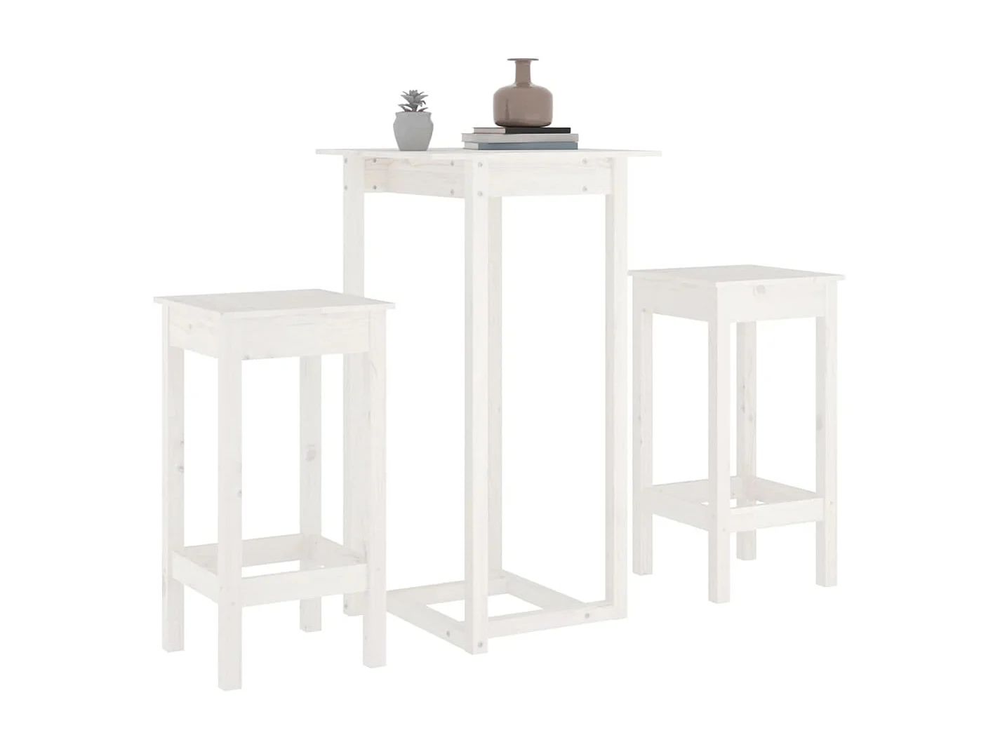 3-delige barset Wit Massief grenenhout