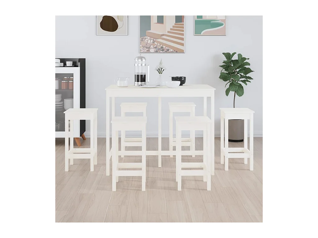 7-delige barset Wit Massief grenenhout