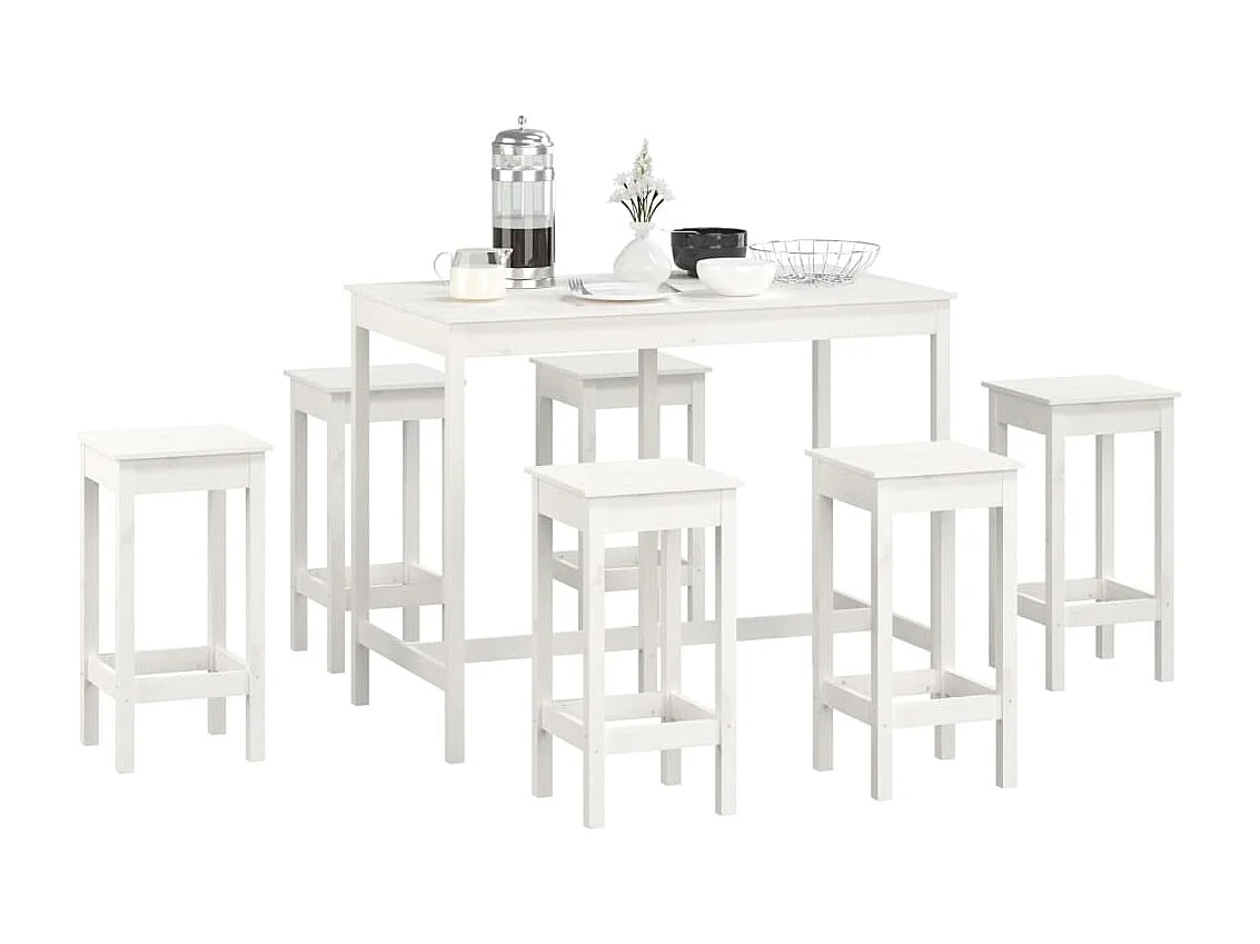 Set da bar 7 pezzi. Legno di pino massiccio bianco