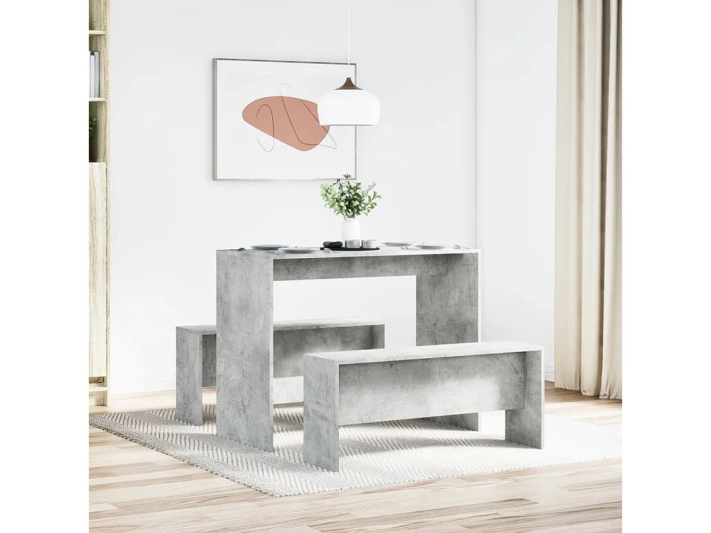 Ensemble table à manger et bancs 3 pcs bois d'ingénierie