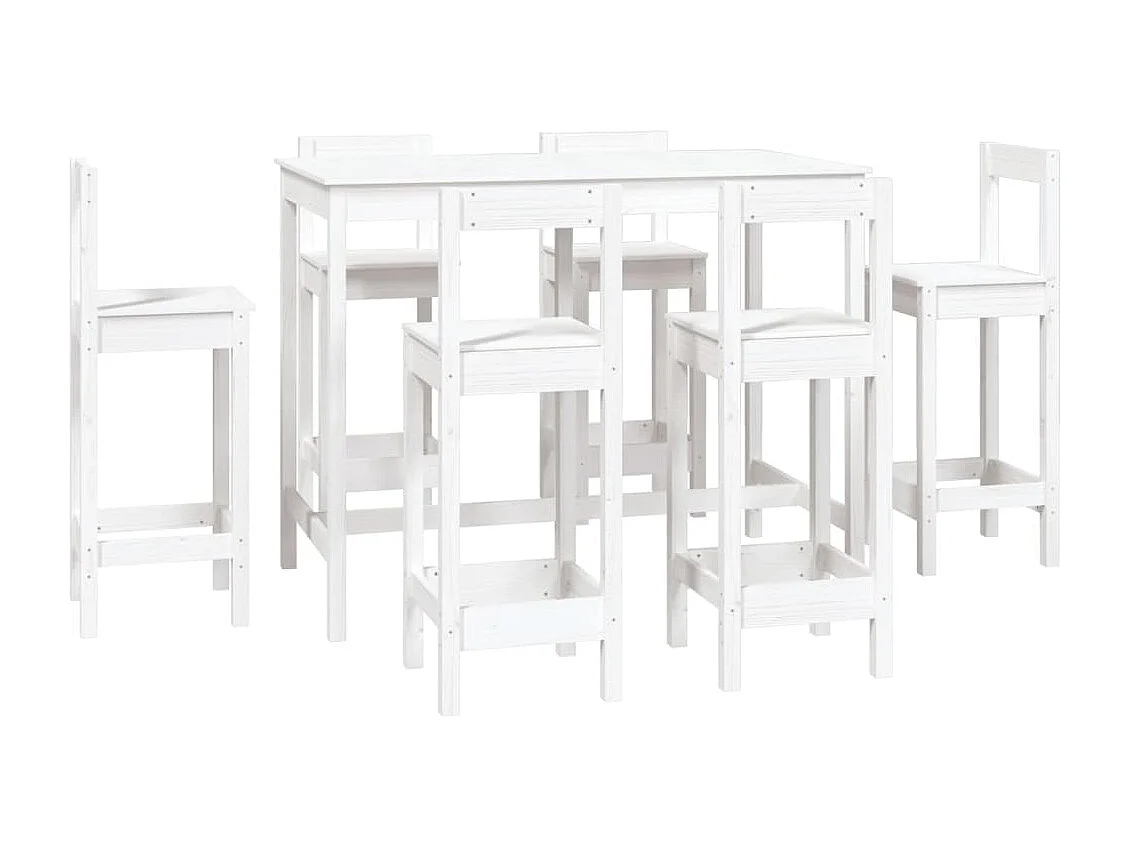 Set da bar 7 pezzi. Legno di pino massiccio bianco