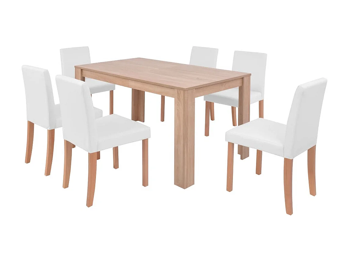 Mesa y sillas 7 piezas Polipiel Roble Color Crema