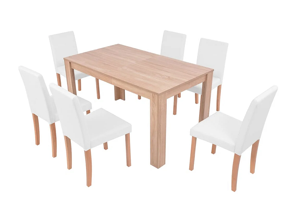 Mesa y sillas 7 piezas Polipiel Roble Color Crema