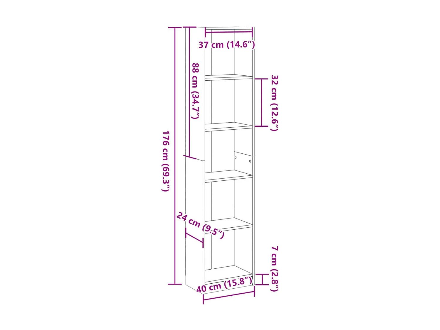 Boekenkast 63x20x90 cm bewerkt hout sonoma eikenkleurig