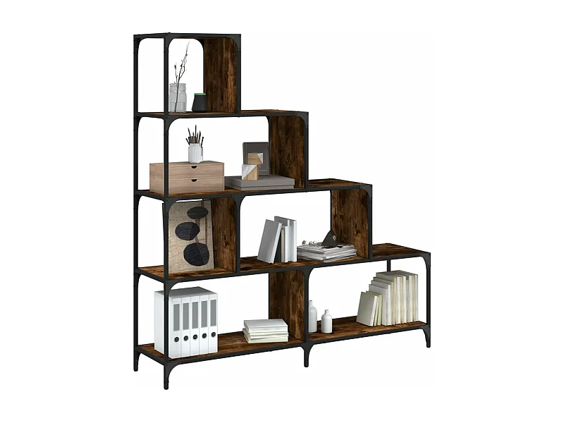 Bibliothèque à 4 niveaux chêne fumé bois d'ingénierie