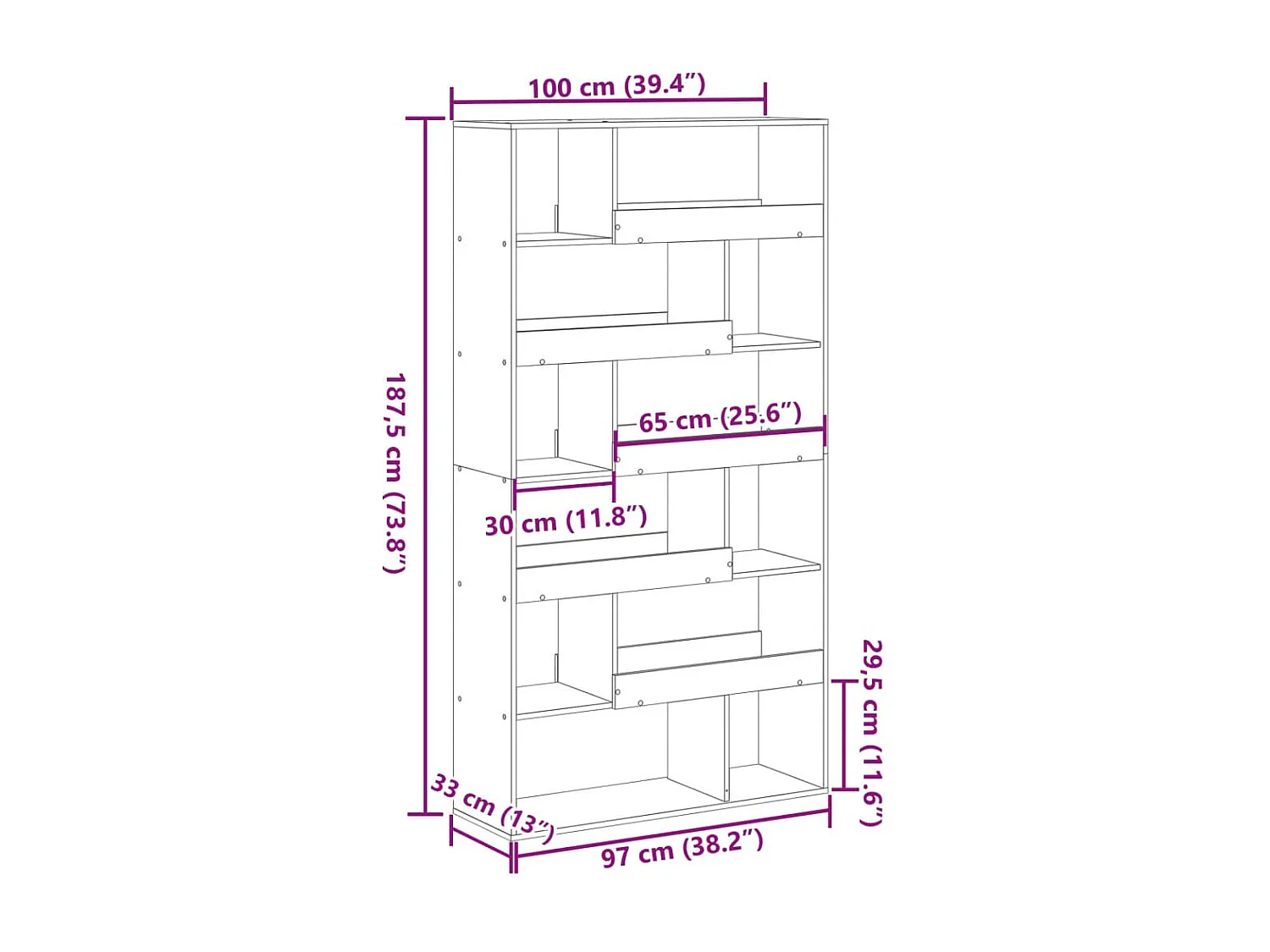 Libreria Grigio Cemento 100x33x187,5 cm in Truciolato