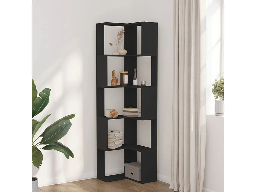 Estante canto 5 prateleiras 50x50x179 cm deriv. madeira preto