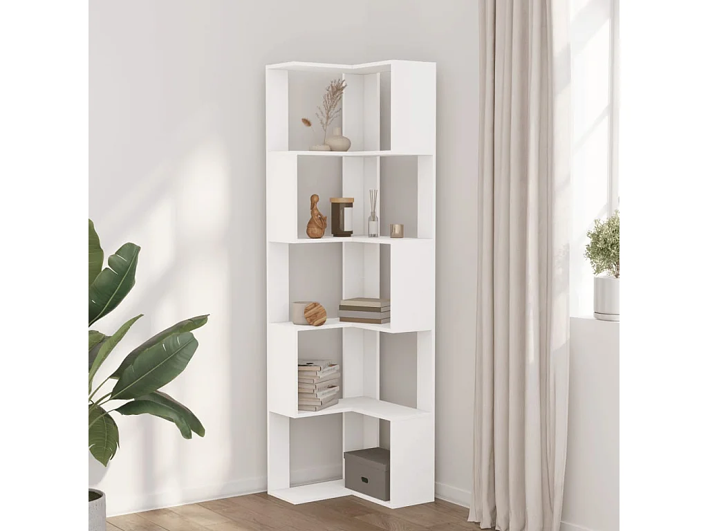 Libreria Angolare 5Ripiani Bianca 50x50x179cm Legno Multistrato