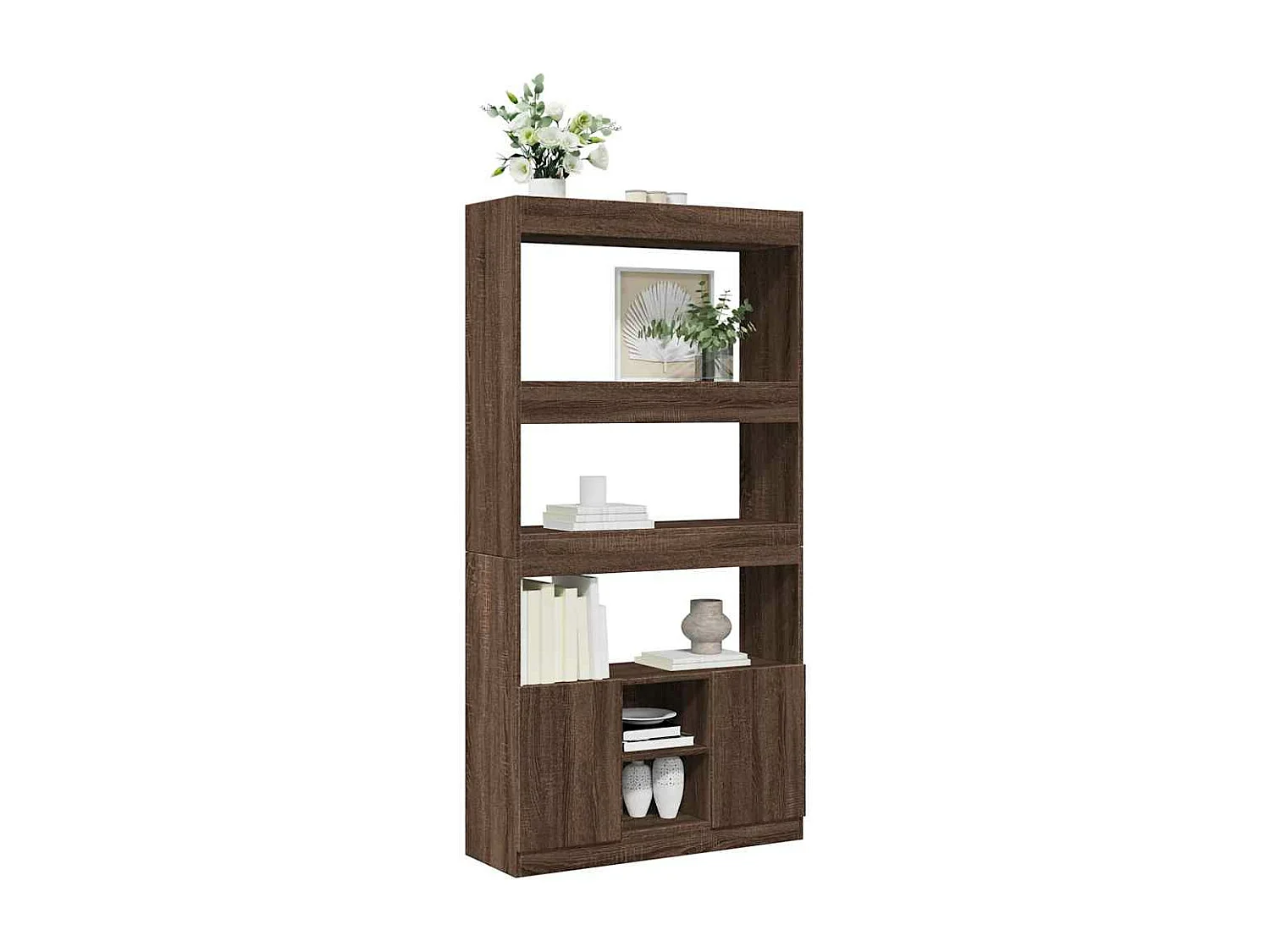 Buffet haut chêne marron 92x33x180 cm bois d'ingénierie