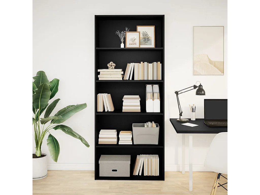 Bibliothèque noir 80x30x189 cm bois d'ingénierie