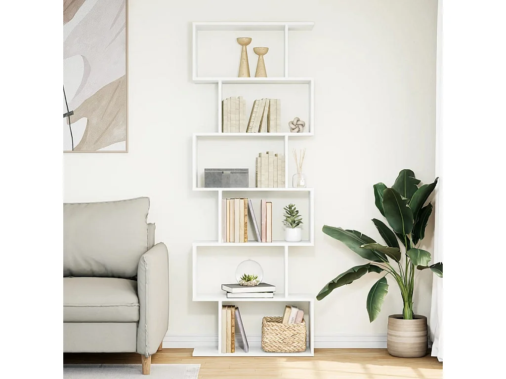 Étagère séparatrice de pièce à 6 niveaux blanc 70x24x193 cm