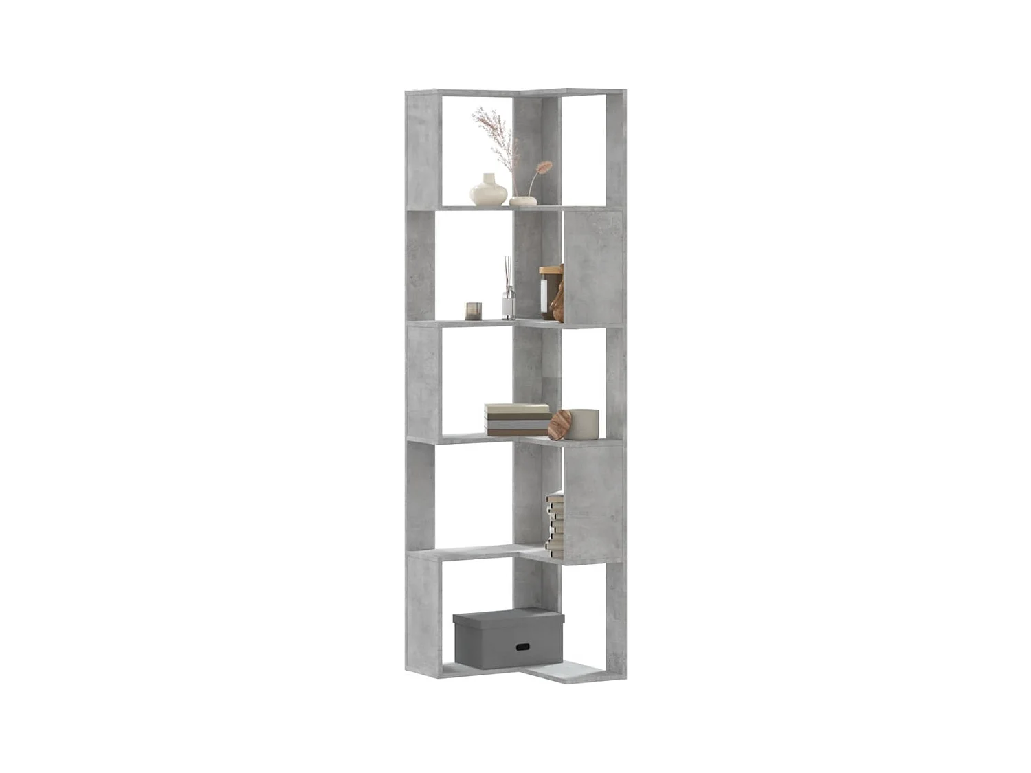 Bibliothèque d'angle à 5 niveaux gris béton bois d'ingénierie