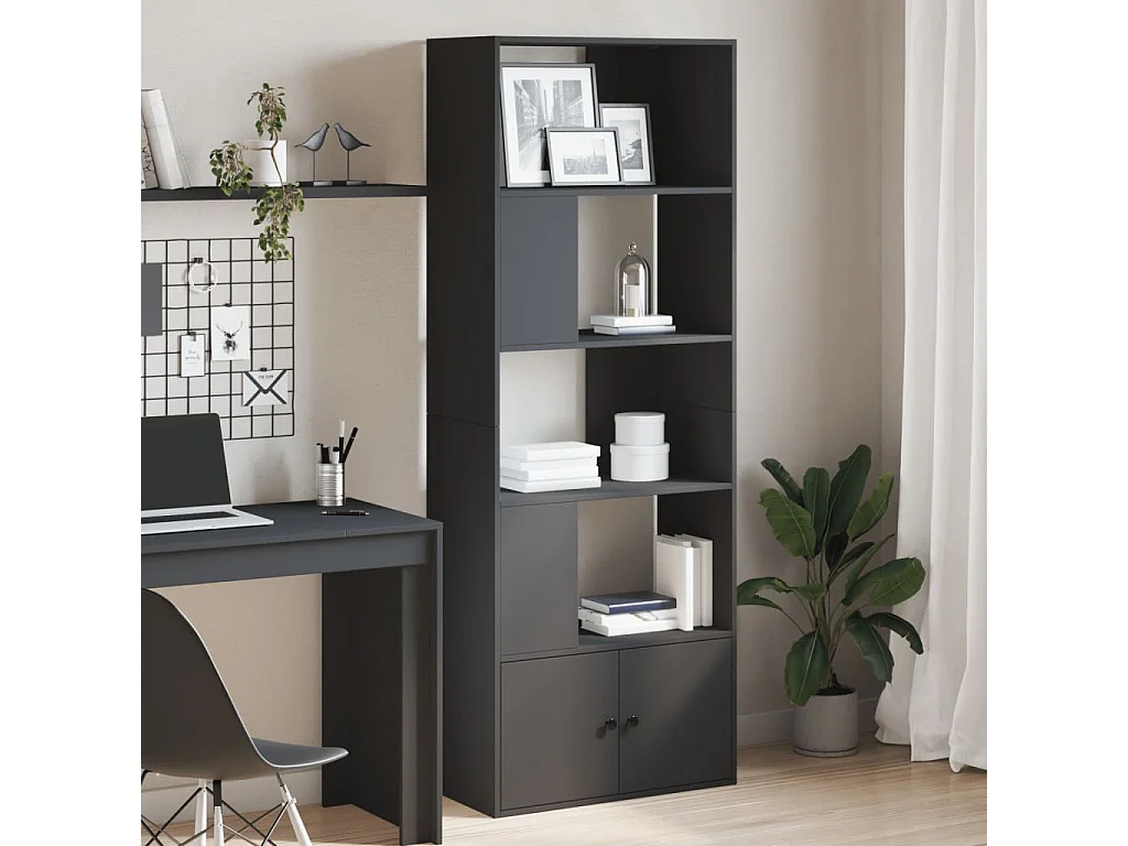 Libreria Nera 70x36x189 cm in Legno Multistrato