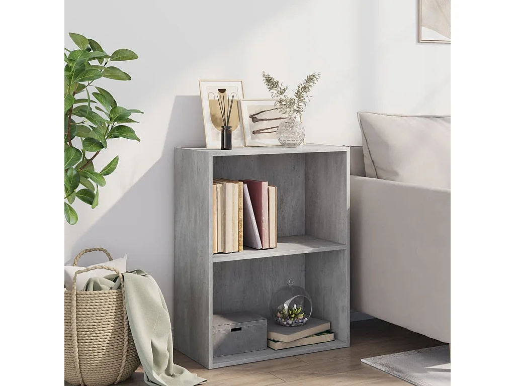 Bibliothèque à 2 niveaux gris béton bois d'ingénierie