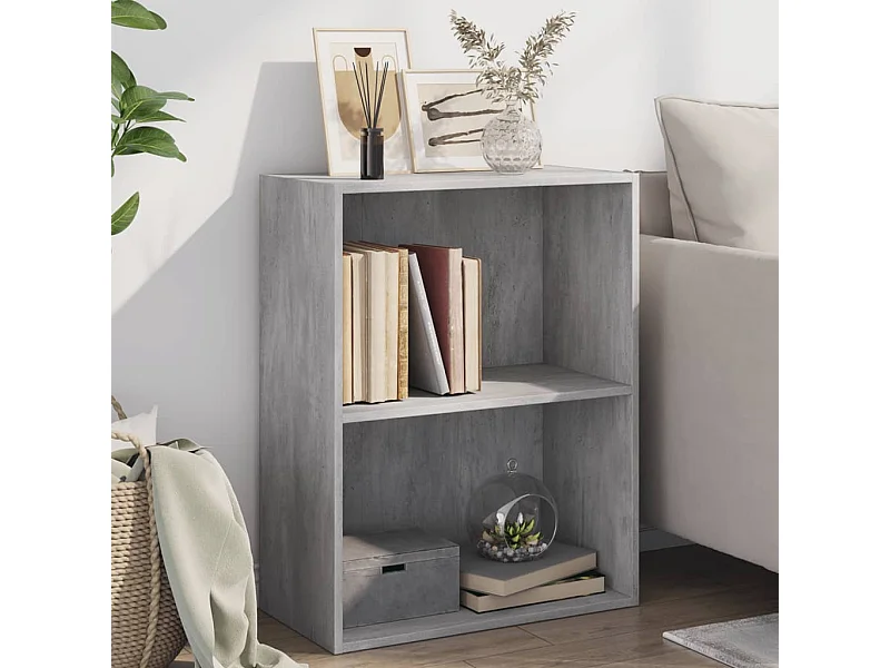 Bibliothèque à 2 niveaux gris béton bois d'ingénierie