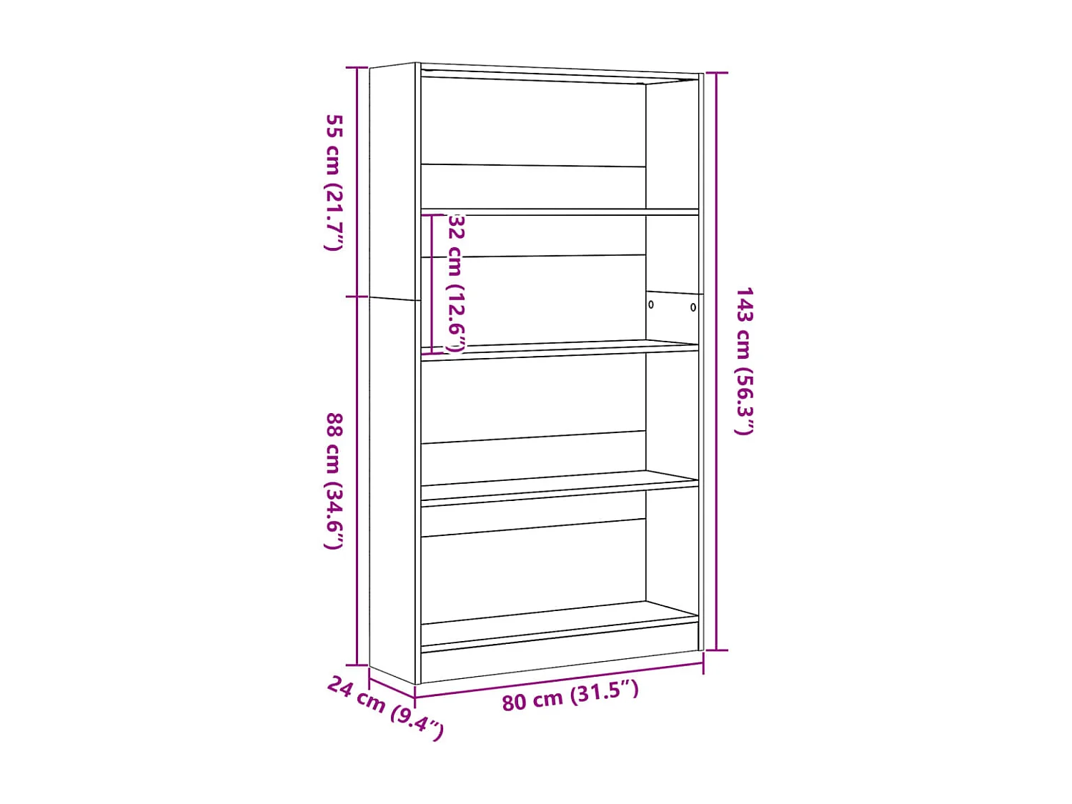 Libreria Bianca 80x24x143 cm in Legno Multistrato