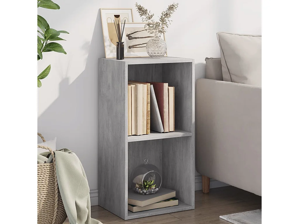 Bibliothèque à 2 niveaux gris béton bois d'ingénierie