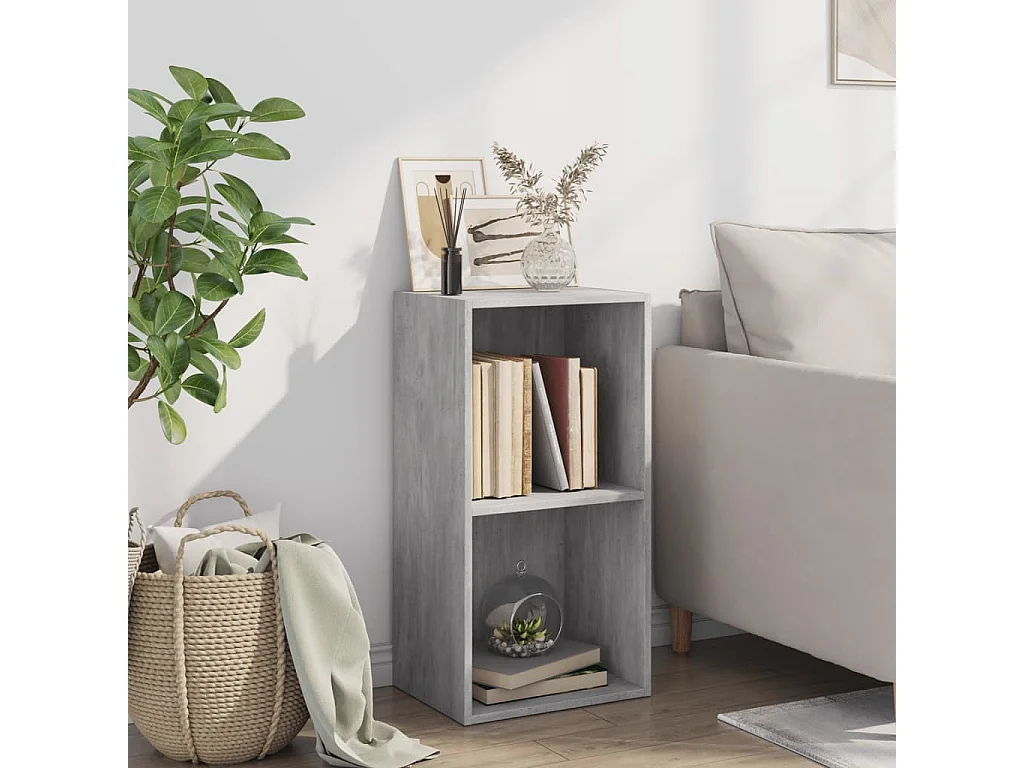 Bibliothèque à 2 niveaux gris béton bois d'ingénierie