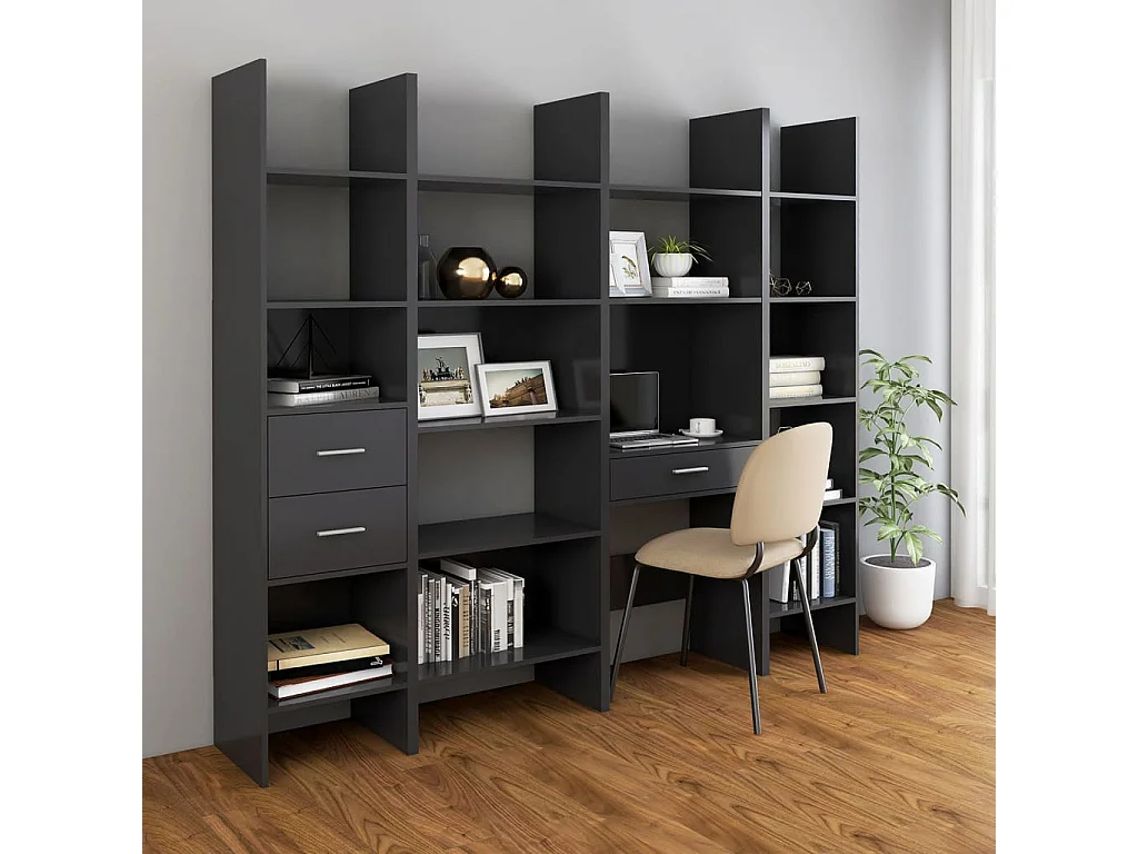 Bibliothèque à 2 niveaux gris béton bois d'ingénierie